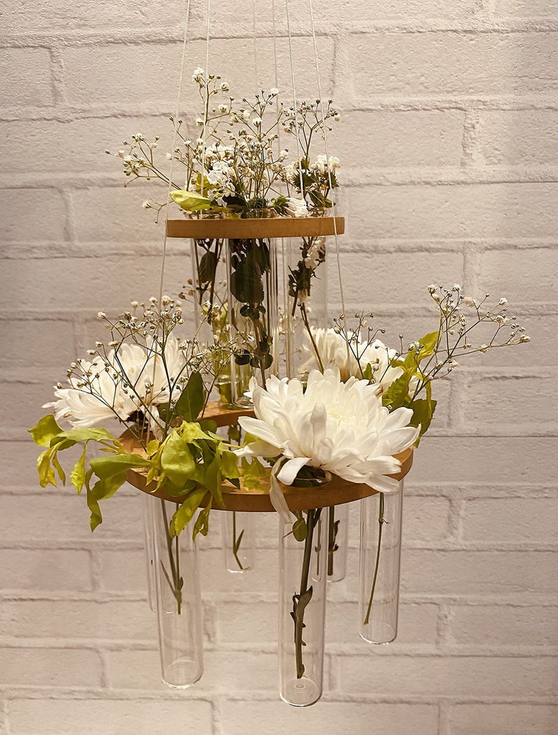LABZIO Hanging Round Wooden & Glass Flower Vase (X-Small) – Unique Diwali Wall Decor for Home, Festive Floral Display, Pooja Room Accent, Balcony & Living Room Decoration Piece - Image 2
