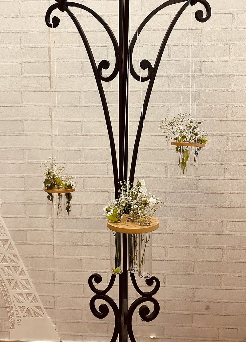 LABZIO Hanging Round Wooden & Glass Flower Vase (X-Small) – Unique Diwali Wall Decor for Home, Festive Floral Display, Pooja Room Accent, Balcony & Living Room Decoration Piece - Image 3