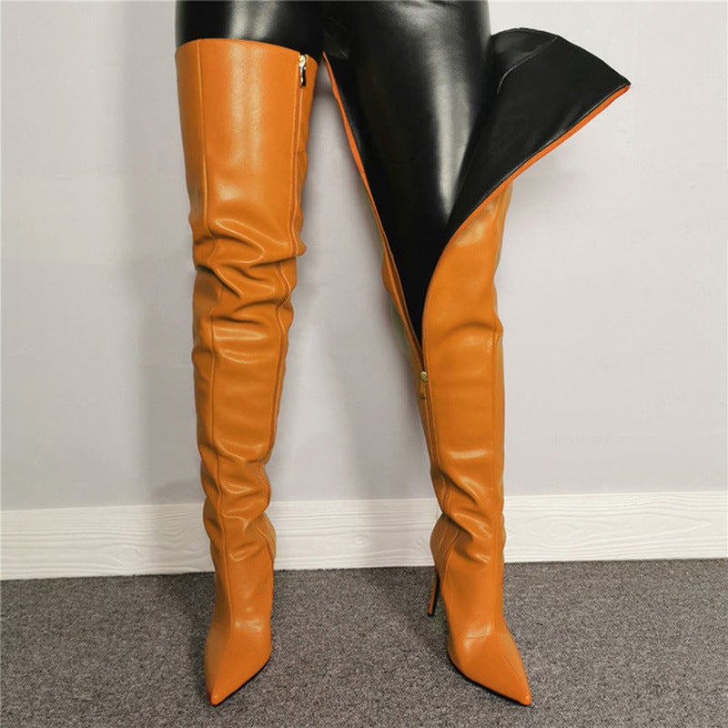 2021 Women'S Colorful Long Boots Pointed Toe Pu Side Zipper High Heel Plus Size Women'S Over-The-Knee Boots - Image 4