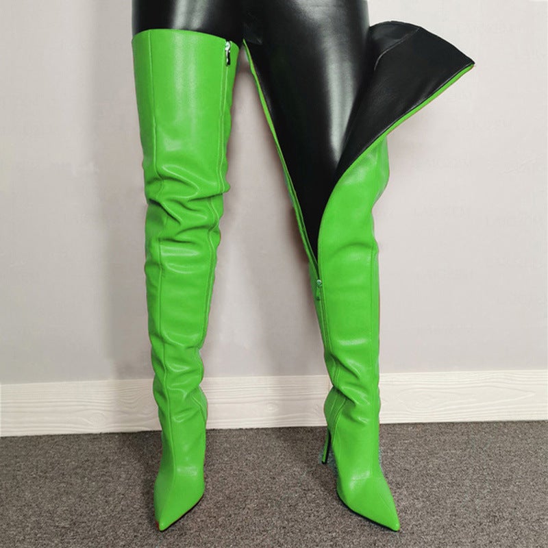 2021 Women'S Colorful Long Boots Pointed Toe Pu Side Zipper High Heel Plus Size Women'S Over-The-Knee Boots - Image 3