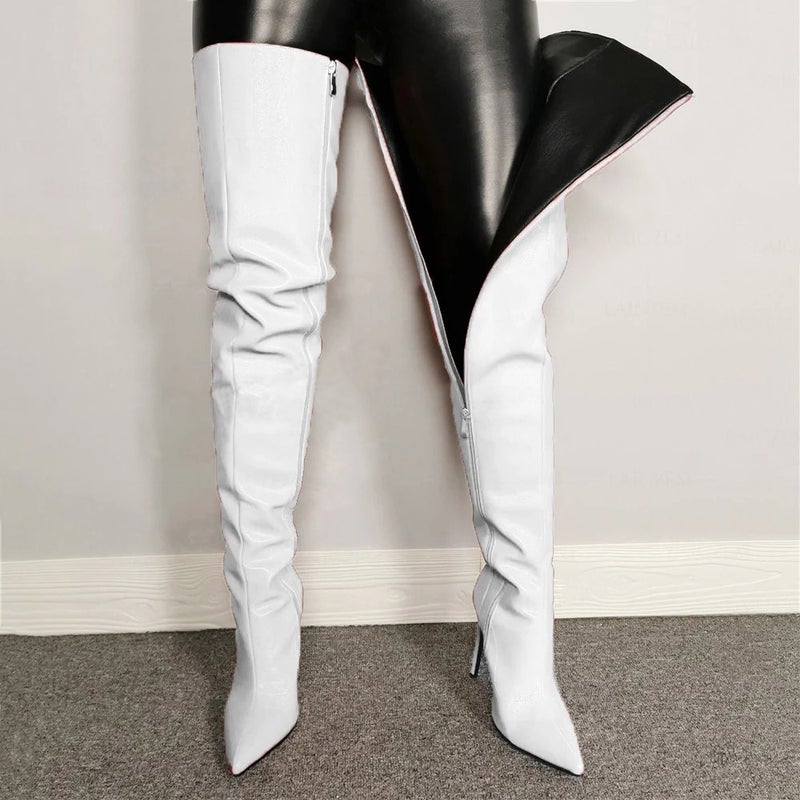 2021 Women'S Colorful Long Boots Pointed Toe Pu Side Zipper High Heel Plus Size Women'S Over-The-Knee Boots - Image 1