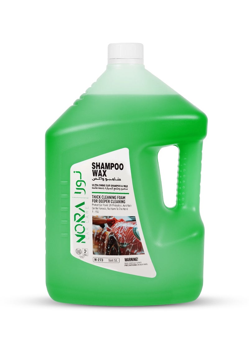 Nora Car Shampoo Wax 5L – Ultra Shine Car Wash Soap with Thick Foaming Formula, pH Balanced, Colour Safe, Boosts Wax Protection, Deep Cleaning for Exterior, Tyres, Plastic & Painted Surfaces N-273 - Image 1