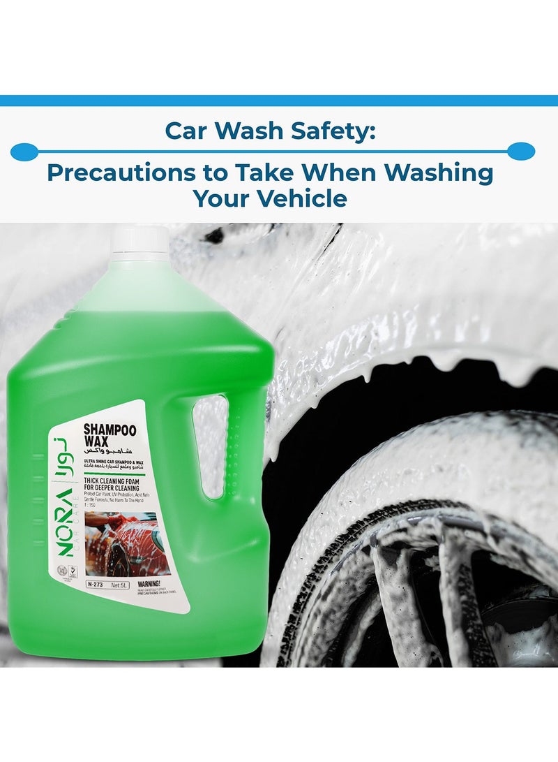 Nora Car Shampoo Wax 5L – Ultra Shine Car Wash Soap with Thick Foaming Formula, pH Balanced, Colour Safe, Boosts Wax Protection, Deep Cleaning for Exterior, Tyres, Plastic & Painted Surfaces N-273 - Image 5