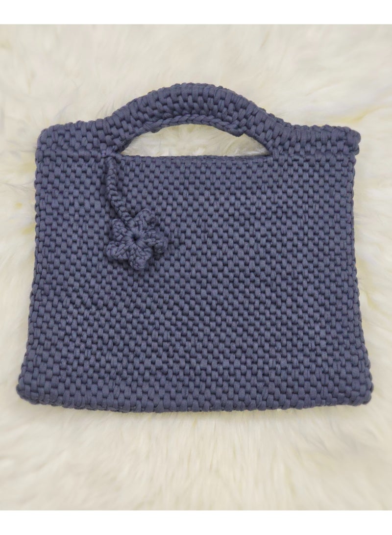 RandSac Dark Blue Crochet Handbag with Flower Detail - Image 2