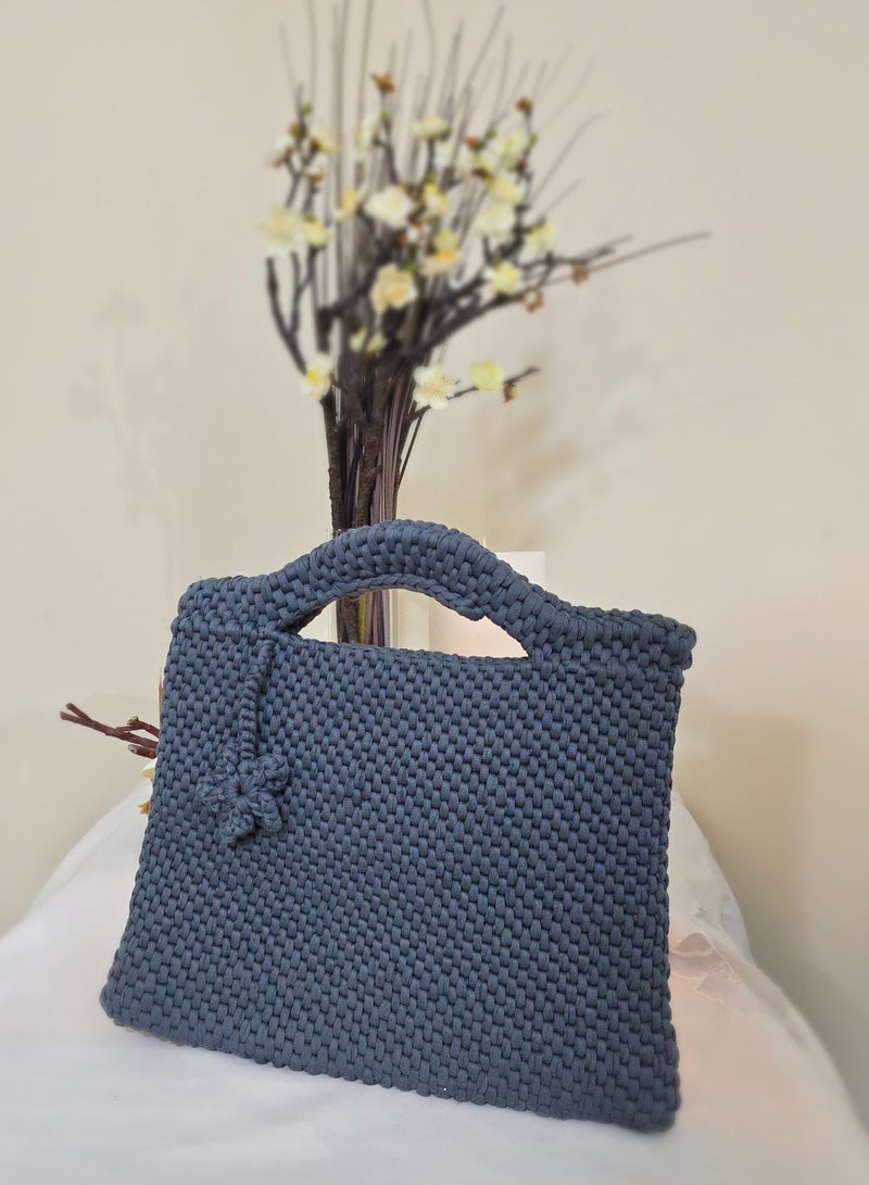 RandSac Dark Blue Crochet Handbag with Flower Detail - Image 4