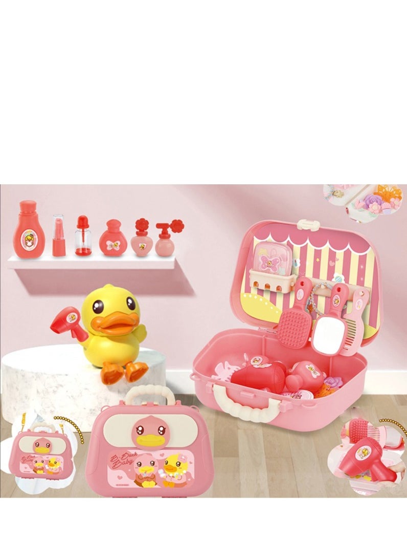 B.duck - Pretend Play Kids Vanity Set Beauty Princess Suitcase Set Portable Role Play Set with Accessories for Kids - Image 1