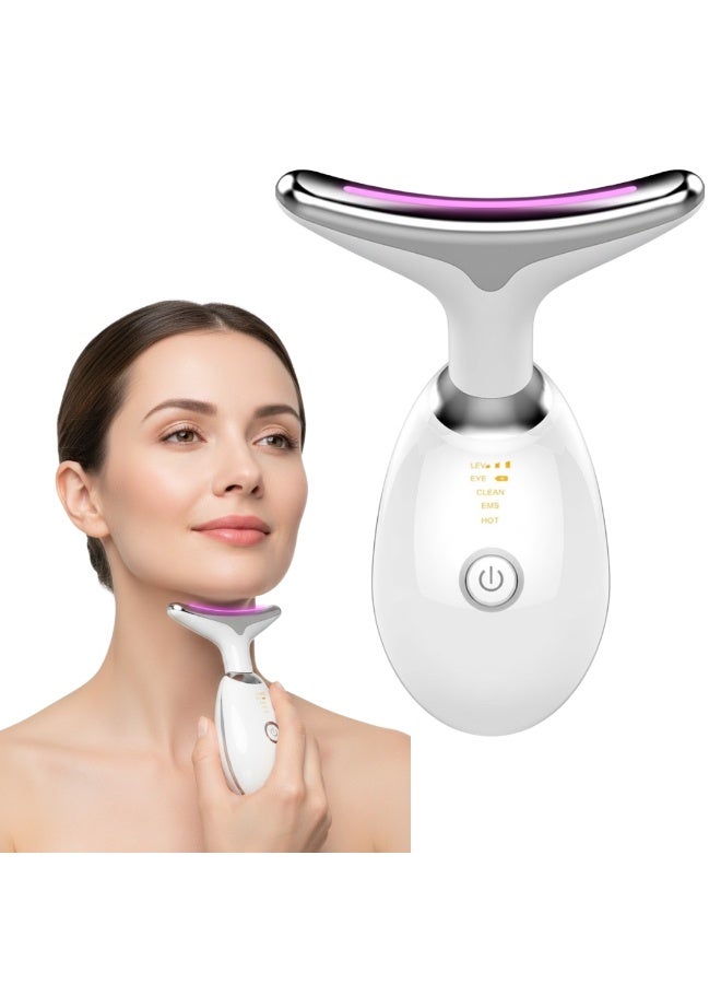لوكاداه جهاز تدليك الوجه والرقبة - علاج ضوئي LED بثلاثة ألوان للبشرة، جهاز اهتزاز حراري بالتيار الدقيق لشد البشرة، ومكافحة الشيخوخة، وإزالة التجاعيد، وإزالة الذقن المزدوجة، أدوات رفع وشد البشرة للعناية بالبشرة - Image 1