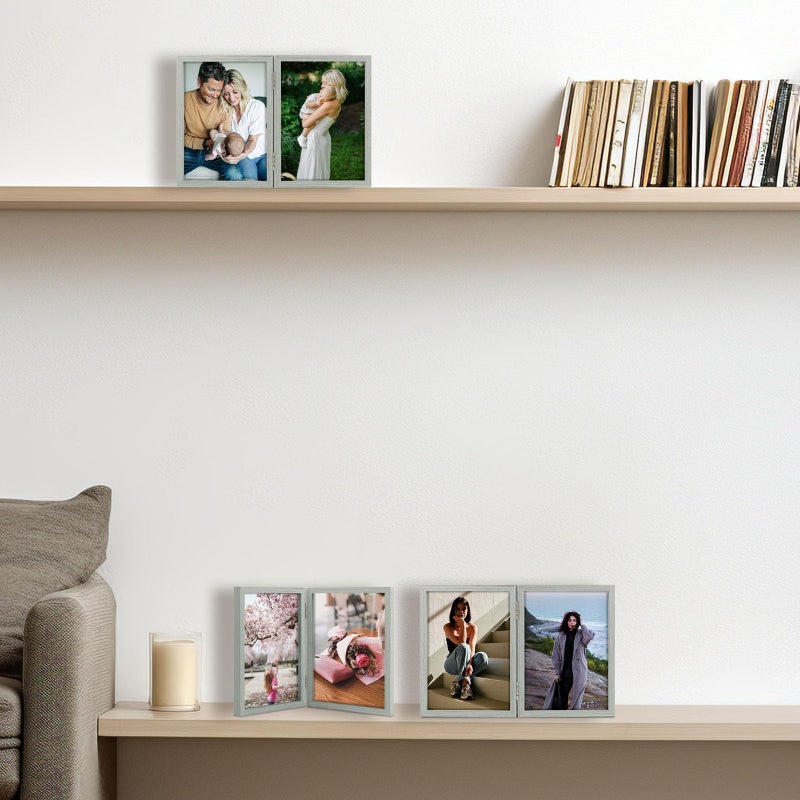 Space Art Deco 5x7 Double Hinged Frames  2 Folding Picture Frame  Stand Vertically on Desktop or Tabletop  Grey - Image 5