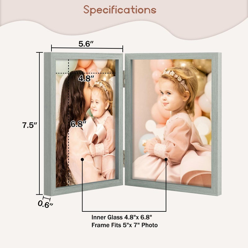 Space Art Deco 5x7 Double Hinged Frames  2 Folding Picture Frame  Stand Vertically on Desktop or Tabletop  Grey - Image 2