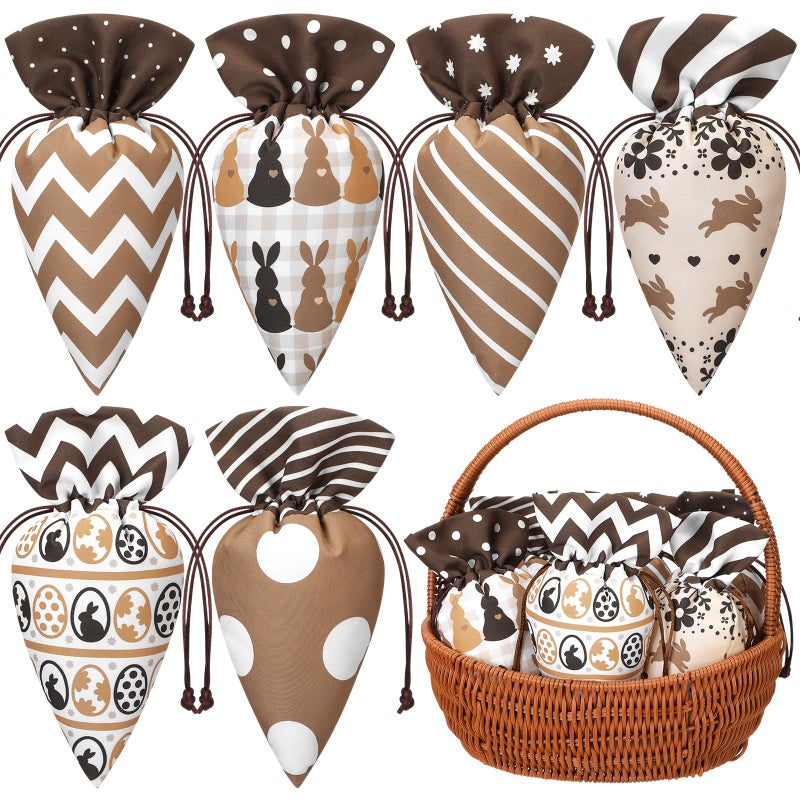SilTriangle 24 Pcs Easter Carrot Shaped Treat Bags Easter Basket Stuffers Fabric Drawstring Candy Gift Goodie Bags for Egg Hunt Outdoor Party Supplies (Pattern Style) - Image 1