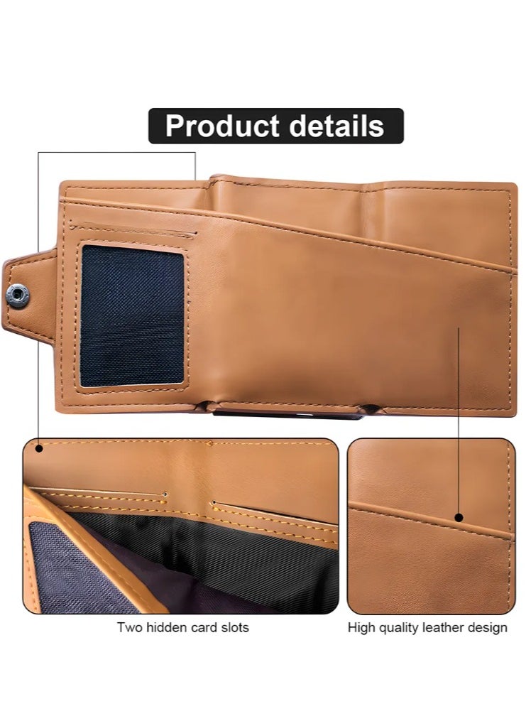 Generic - Leather Card Holder Wallet with Zipper Pocket, Compact Design, 6.8 x 9.8 cm, Brown, Large Capacity, Multifunctional - Image 1