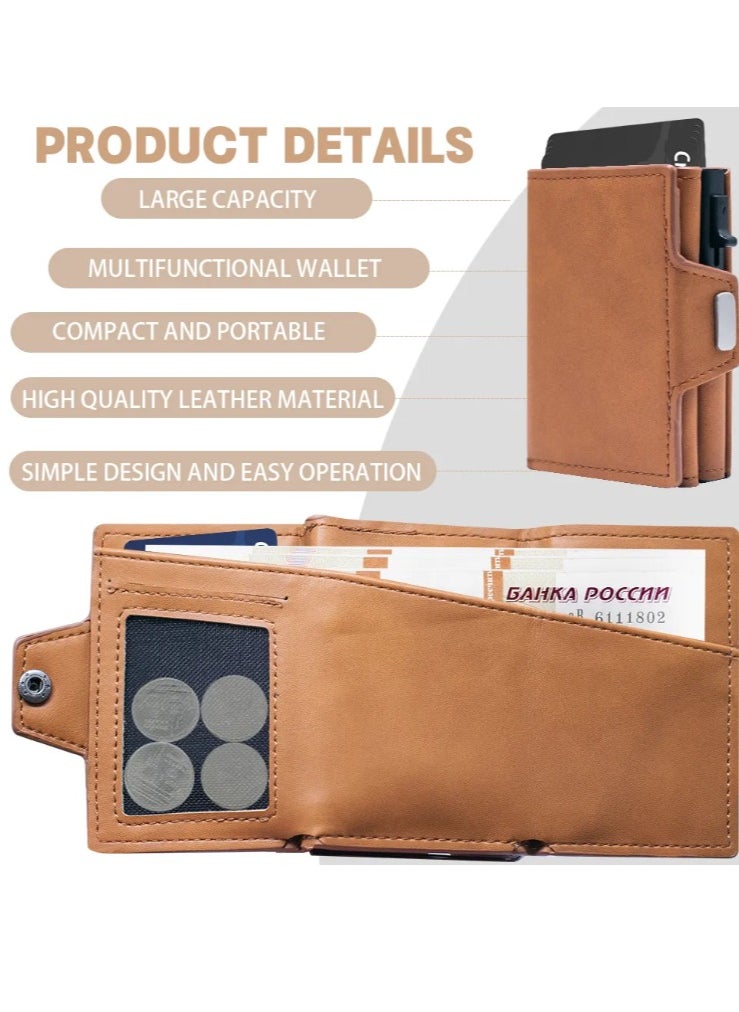 Generic - Leather Card Holder Wallet with Zipper Pocket, Compact Design, 6.8 x 9.8 cm, Brown, Large Capacity, Multifunctional - Image 1