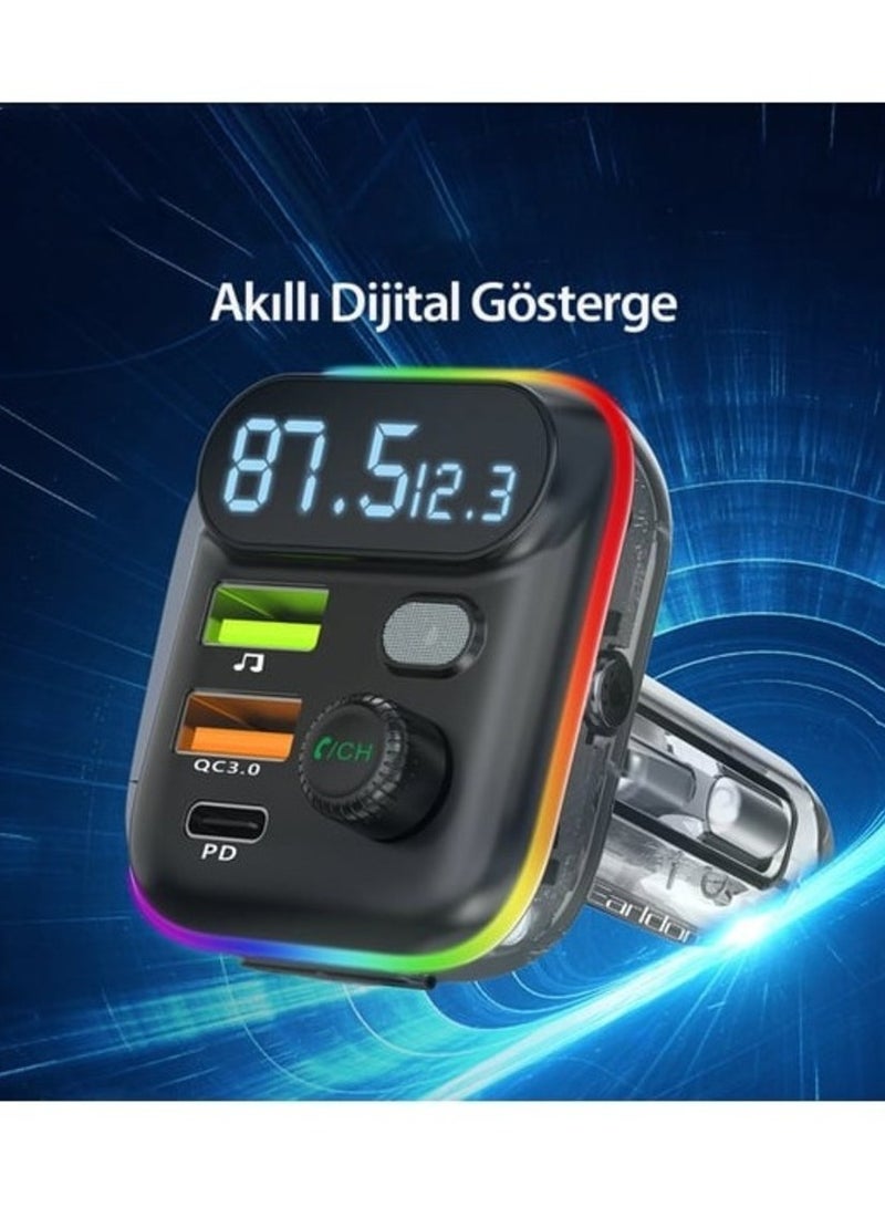 Earldom "EARLDOM M80 Bluetooth USB 3.0 and Type-C PD Fast Charge FM Transmitter Black" - Image 4