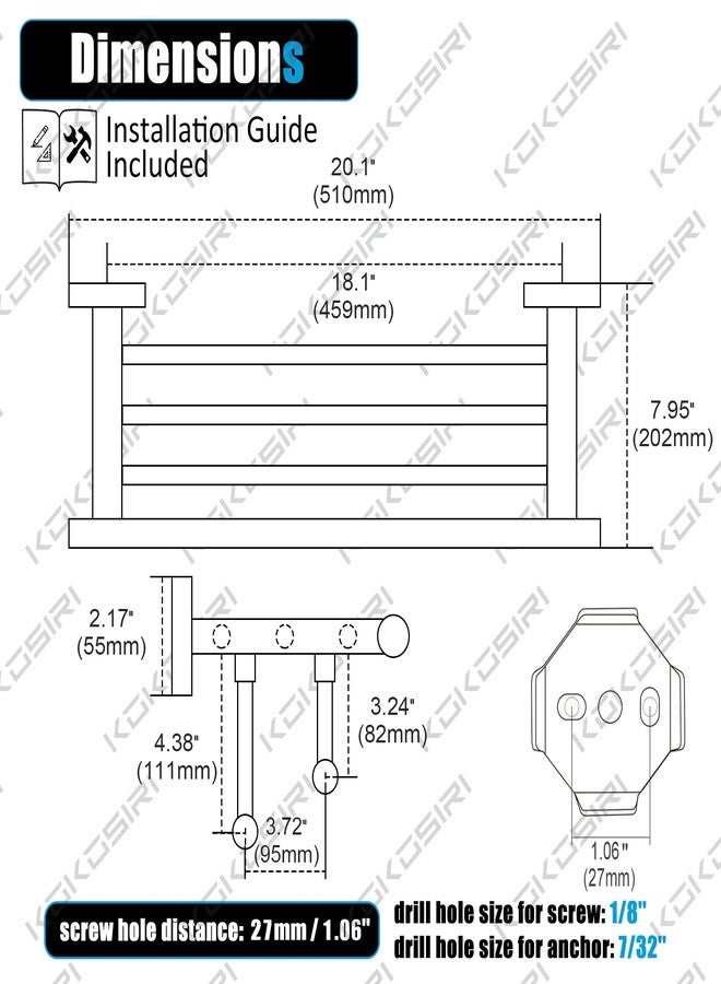 KOKOSIRI 20 Inch Towel Rail Towel Shelf with Double Towel Bars Bathroom Towel Rack Towel Holder Wall Mounted SUS 304 Stainless Steel, Brushed Nickel, B6005BR-L20 - Image 2