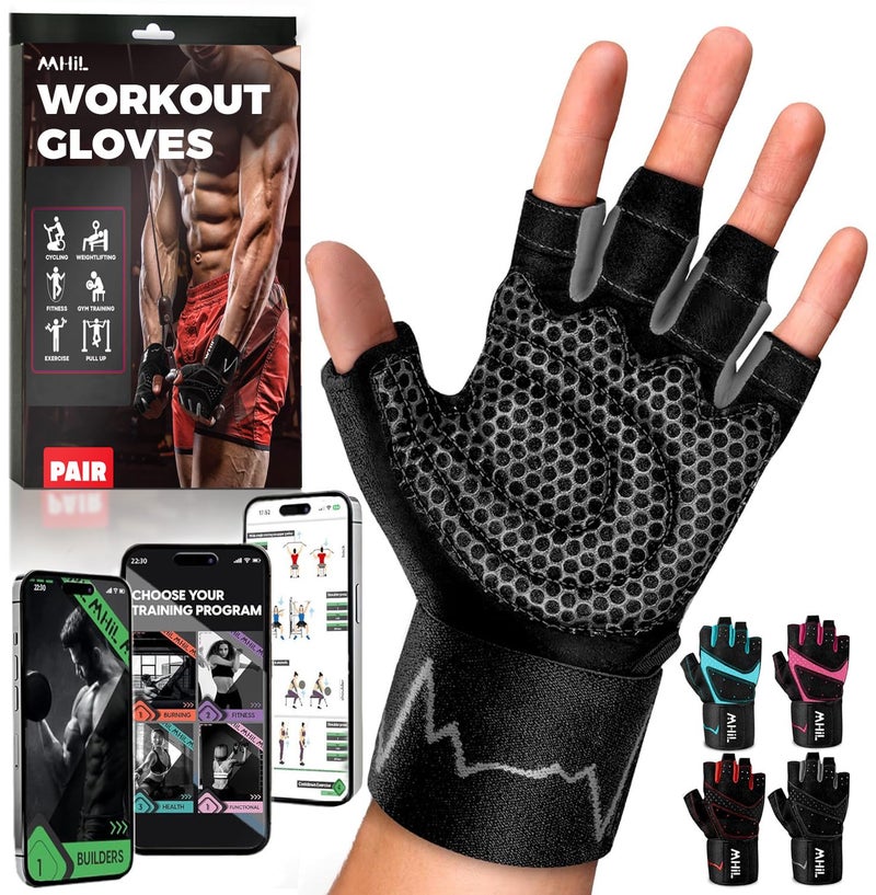MhIL Workout Gloves for Men â€“ Comfortable Gym Gloves for Men with Enhanced Grip for Safety and Hand Protection â€“ Weight Lifting Protection with Wrist Wraps Support for Performance Boost and Style - Image 1