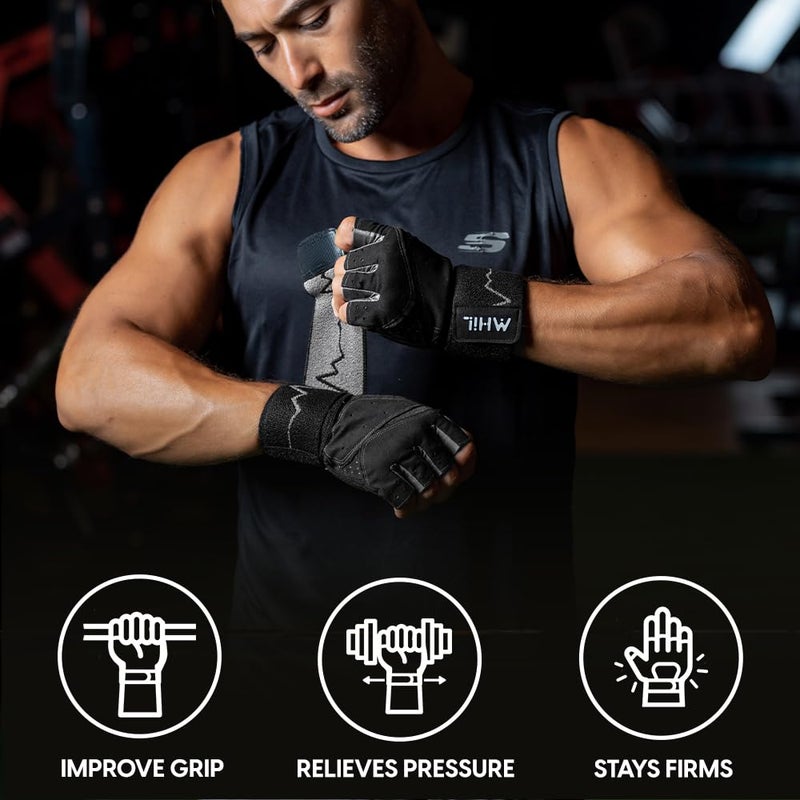 MhIL Workout Gloves for Men â€“ Comfortable Gym Gloves for Men with Enhanced Grip for Safety and Hand Protection â€“ Weight Lifting Protection with Wrist Wraps Support for Performance Boost and Style - Image 2