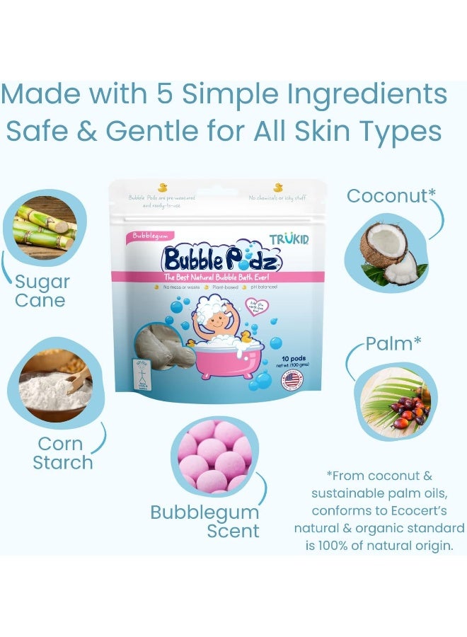 تروكيد Bubble Podz Bubble Bath for Kids, Toddlers,  Babies, Tear Free Gentle  Refreshing Bath Bomb for Sensitive Skin with Natural Moisturizers, Non-Toxic, pH Balanced, Bubble Gum Scent (10 Podz) - Image 5