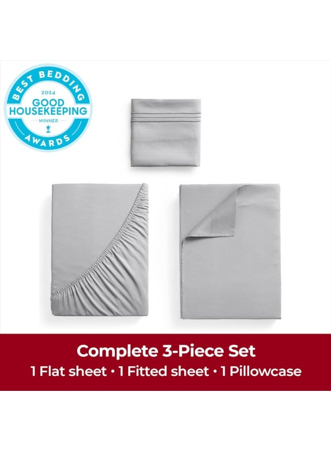 Mellanni Twin Sheets Set - 3 PC Iconic Collection Bedding - Hotel Luxury, Extra Soft, Cooling Bed Sheets - Wrinkle, Fade, Stain Resistant (Twin, Light Gray) - Image 3