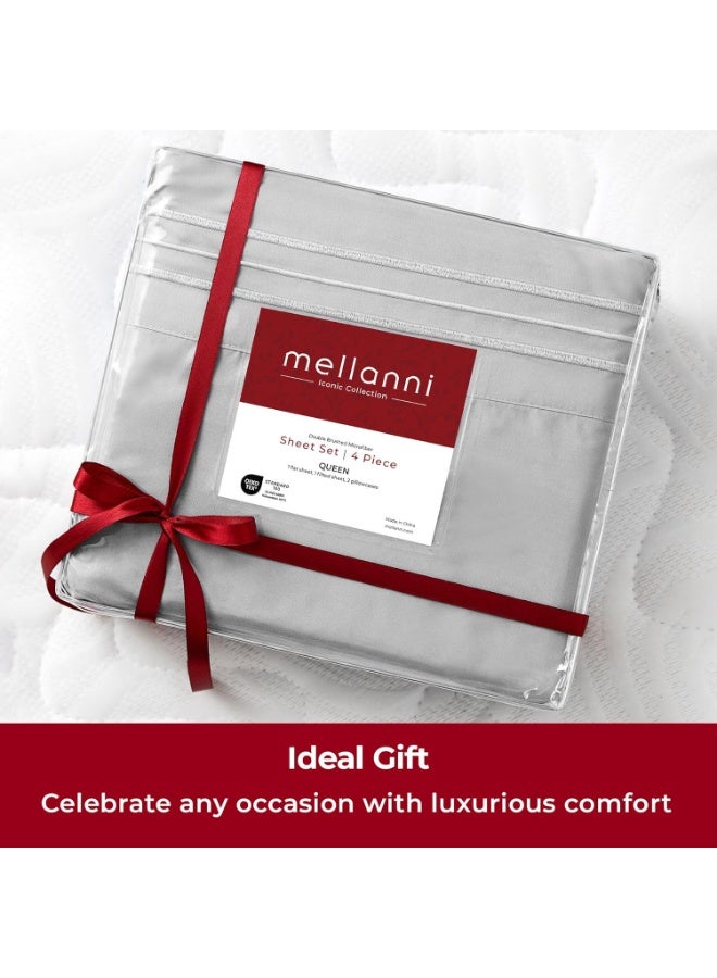 Mellanni Twin Sheets Set - 3 PC Iconic Collection Bedding - Hotel Luxury, Extra Soft, Cooling Bed Sheets - Wrinkle, Fade, Stain Resistant (Twin, Light Gray) - Image 4