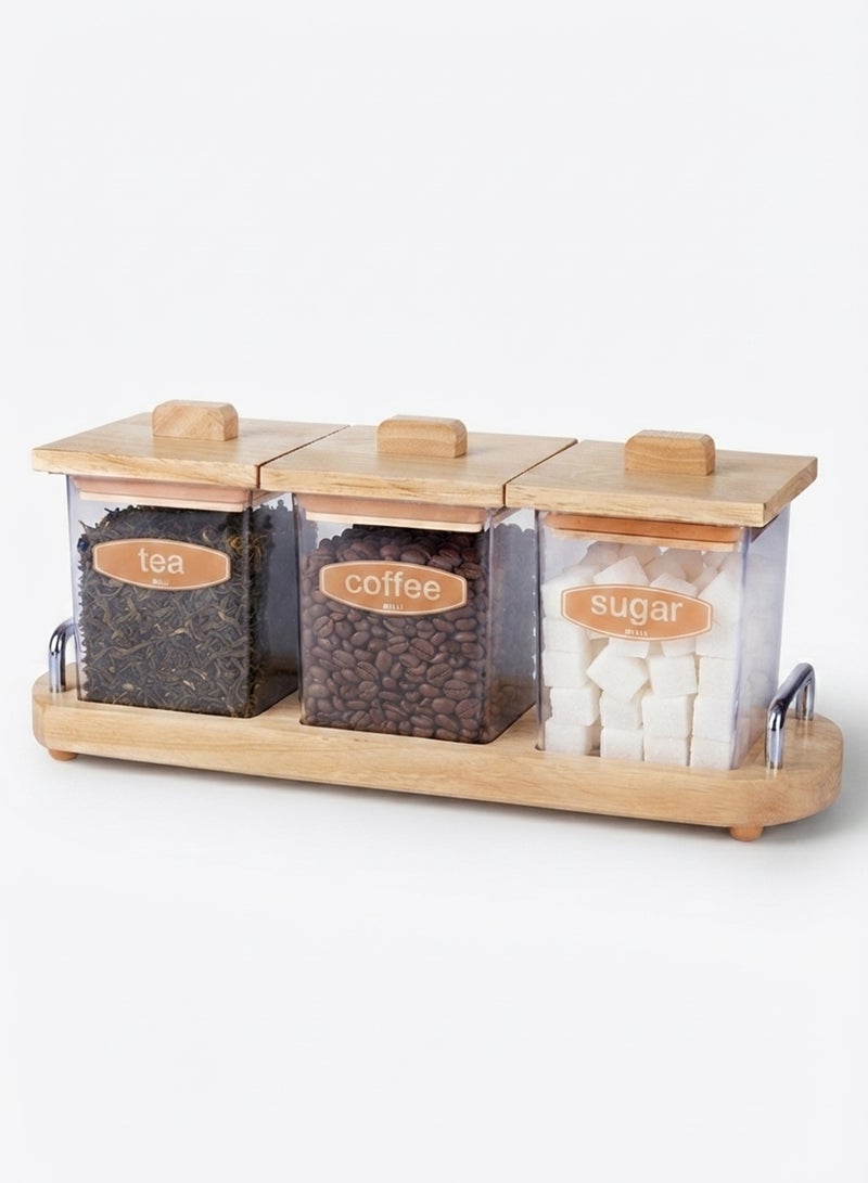 Billi Coffee, Tea & Sugar Canister Set with Wooden Lid & Stand, Brown – Kitchen Storage Container Set for Countertop Organization - Image 5