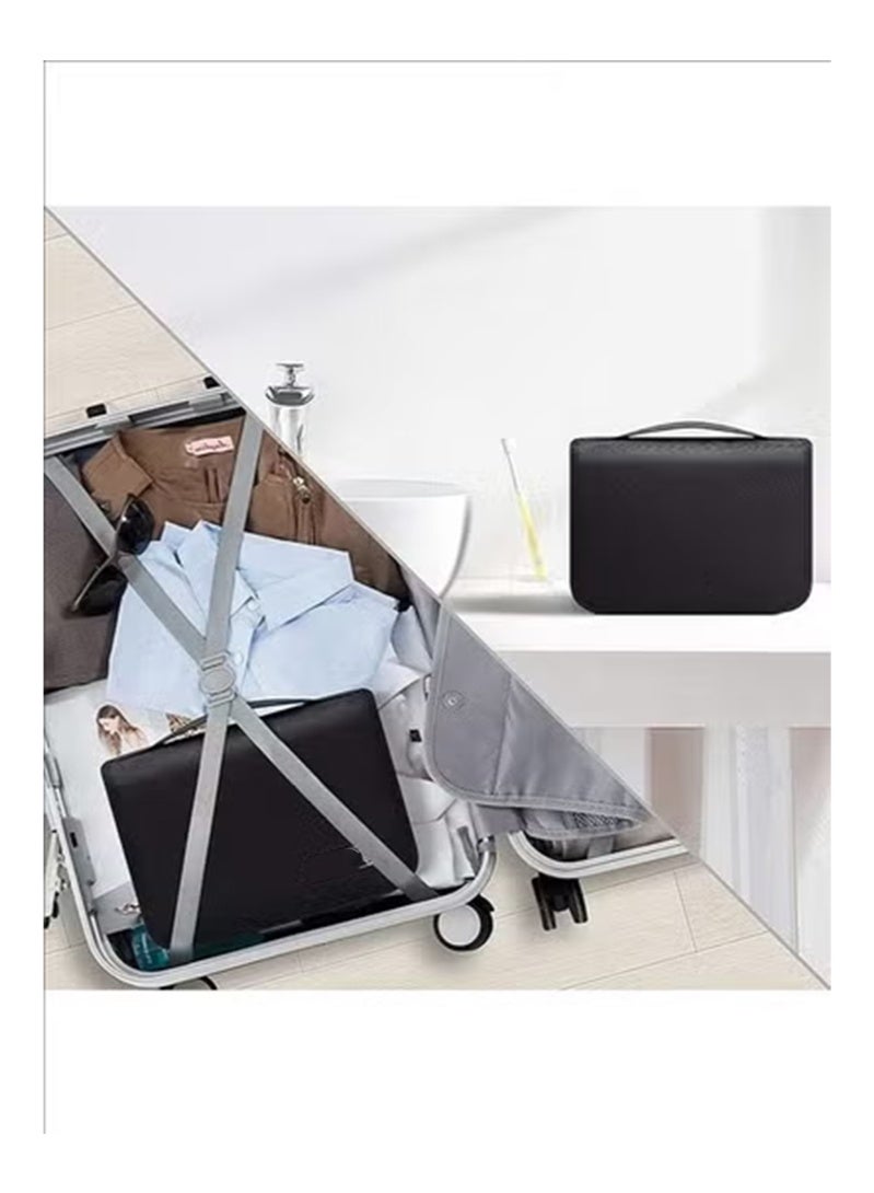 حقيبة غسيل، منظم مكياج، منظم مكياج، منظم مكياج رطب وجاف للسفر، حقيبة غسيل محمولة باليد، حقيبة غسيل كبيرة، حقيبة غسيل معلقة، أسود - Image 2