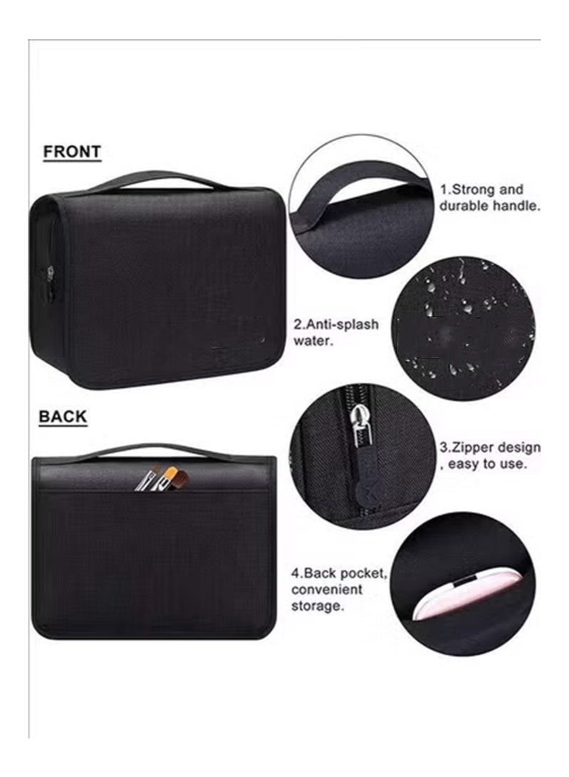 حقيبة غسيل، منظم مكياج، منظم مكياج، منظم مكياج رطب وجاف للسفر، حقيبة غسيل محمولة باليد، حقيبة غسيل كبيرة، حقيبة غسيل معلقة، أسود - Image 3