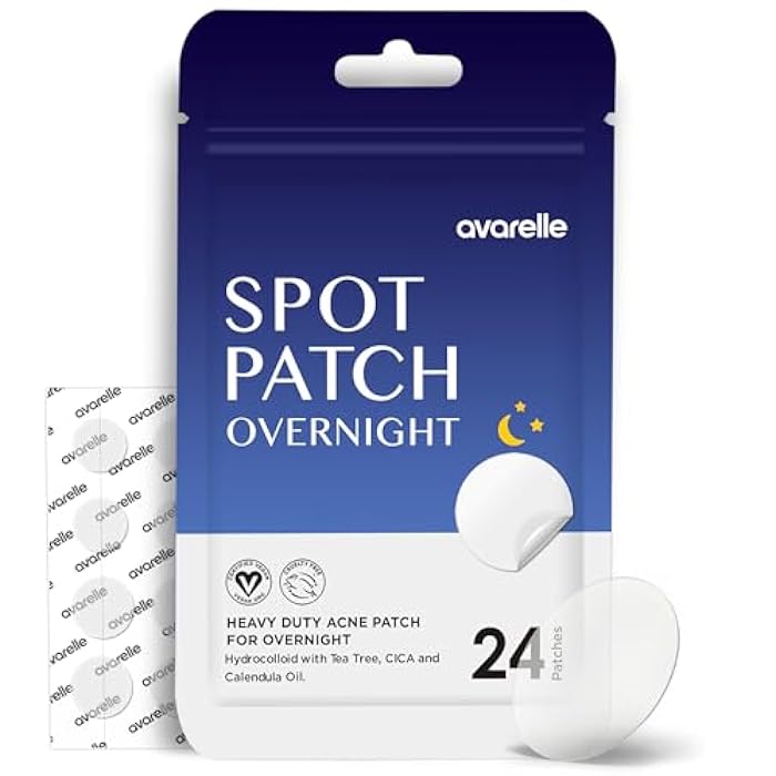 AVARELLE Spot Pimple Patches for Face | Good Night Acne Cover | Hydrocolloid with Tea Tree Oil | Acne Spot Treatment (12-14 mm, 24 ct) - Image 1