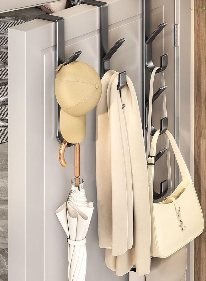 2 قطعة من حاملات الخطافات المصنوعة من الفولاذ الكربوني لتعليقها على الباب 3 خطافات حاملات مناشف لتعليقها على الباب للأزواج لوضع المناشف والمآزر والأكياس القماشية في المطبخ والحمام وغرفة النوم وخزانة الملابس خزانة معدنية مصقولة بالرمل تناسب الأبواب ذات السماكة من 1.18 إلى1.61 بوصة باللون الأسود - Image 2