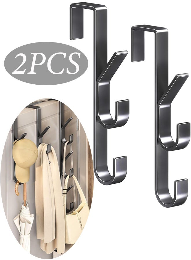 2 قطعة من حاملات الخطافات المصنوعة من الفولاذ الكربوني لتعليقها على الباب 3 خطافات حاملات مناشف لتعليقها على الباب للأزواج لوضع المناشف والمآزر والأكياس القماشية في المطبخ والحمام وغرفة النوم وخزانة الملابس خزانة معدنية مصقولة بالرمل تناسب الأبواب ذات السماكة من 1.18 إلى1.61 بوصة باللون الأسود - Image 1