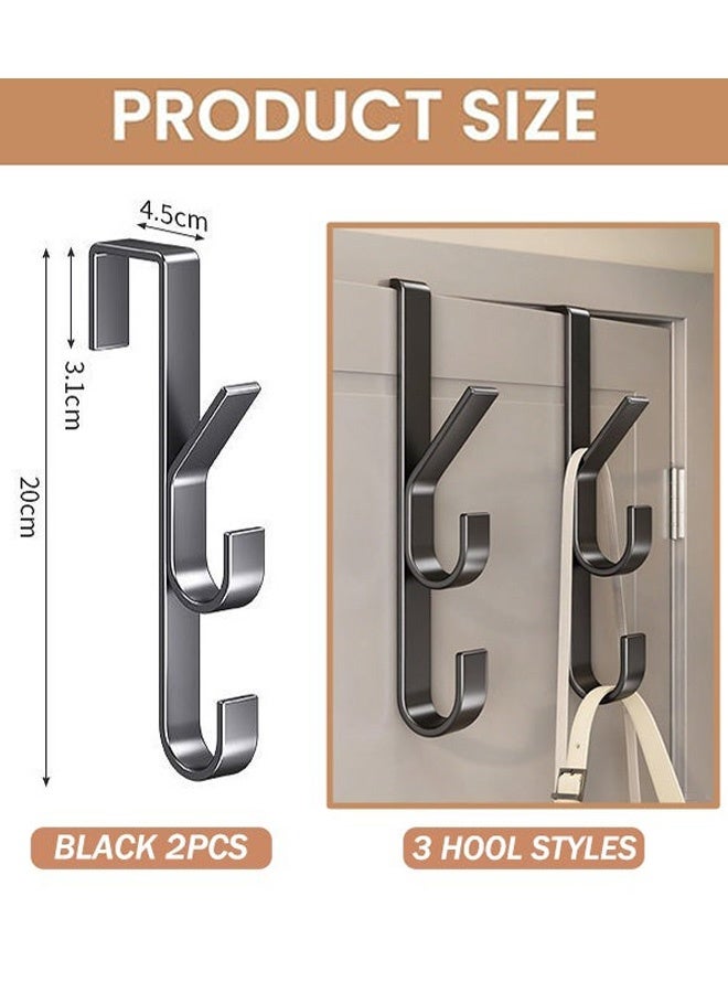 2 قطعة من حاملات الخطافات المصنوعة من الفولاذ الكربوني لتعليقها على الباب 3 خطافات حاملات مناشف لتعليقها على الباب للأزواج لوضع المناشف والمآزر والأكياس القماشية في المطبخ والحمام وغرفة النوم وخزانة الملابس خزانة معدنية مصقولة بالرمل تناسب الأبواب ذات السماكة من 1.18 إلى1.61 بوصة باللون الأسود - Image 3