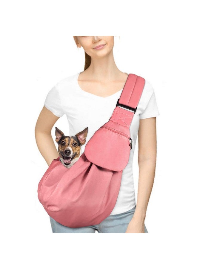 AutoWT AUTOWT Dog Padded Papoose Sling, Small Pet Sling Carrier Hands Free Carry Adjustable Shoulder Strap Reversible Tote Bag with a Pocket Safety Belt Dog Cat Traveling Subway (5-12lbs, Pink) - Image 1
