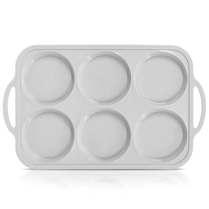 Vnray 4 Inch Jumbo Silicone Muffin Top Pan with Metal Frame, Non Stick Silicon Egg Mold for Oven, Large Whoopie Pie Baking Pan with Handle for English Breakfast Sandwich, Egg Bite, Bun Tart,Light Grey - Image 1