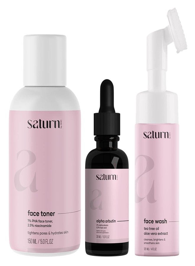 Saturn by GHC: Complete Skincare Combo - Alpha Arbutin Face Serum (30ml), Face Toner (150ml) 2% Salcylic acid, and Foaming Face Wash (120ml) - Pack of 3 - Image 1