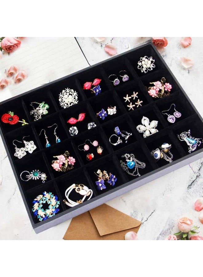 Pimuza Black Velvet Stackable 24 Grid Jewelry Tray Showcase Display Organizer Holder Dividers for Teen Stud Drop Earring, Watch, Bead, Trinket Storage Adjustable Box Case Dish for College Dorm Woman Drawer - Image 5