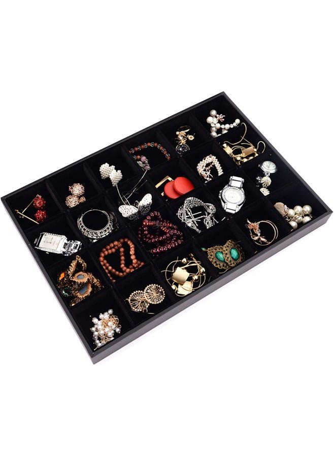 Pimuza Black Velvet Stackable 24 Grid Jewelry Tray Showcase Display Organizer Holder Dividers for Teen Stud Drop Earring, Watch, Bead, Trinket Storage Adjustable Box Case Dish for College Dorm Woman Drawer - Image 2