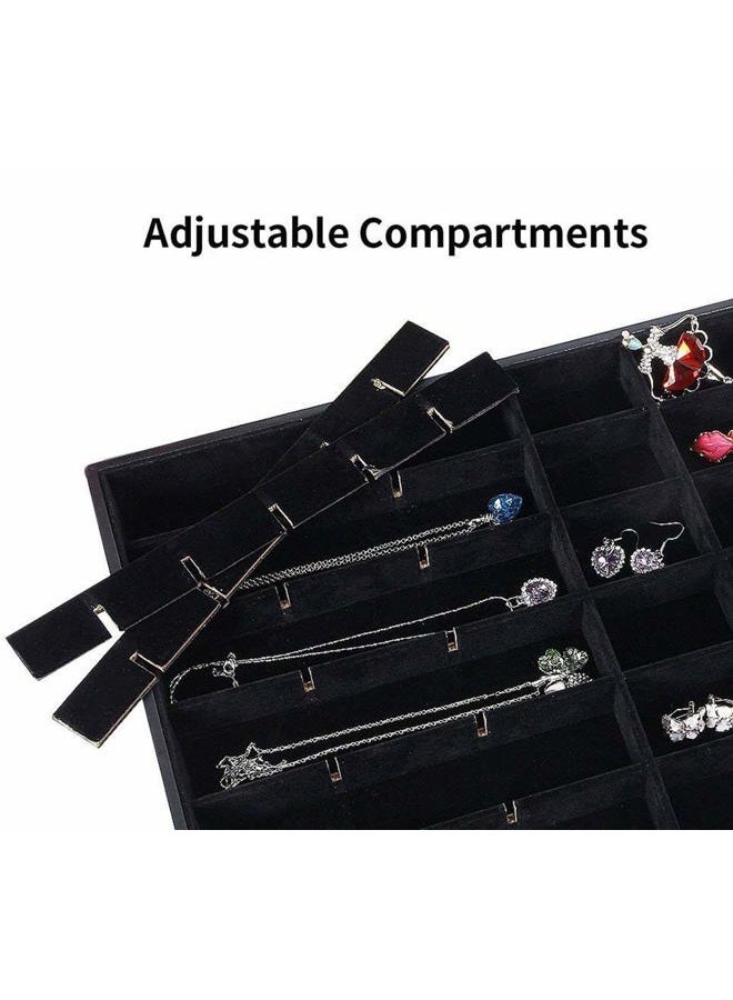 Pimuza Black Velvet Stackable 24 Grid Jewelry Tray Showcase Display Organizer Holder Dividers for Teen Stud Drop Earring, Watch, Bead, Trinket Storage Adjustable Box Case Dish for College Dorm Woman Drawer - Image 4