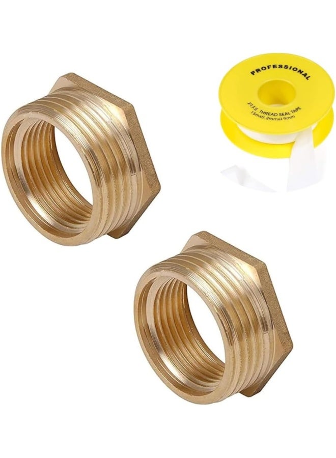 Biella Pack Of 2 Brass Reducer Bsp Male Thread To Female Thread Reducing Bush Hex Reducer Bushing Hose Pipe Fitting Connector Adapter And Teflon Tape (3/4 Inch To 1/2 Inch) - Image 1