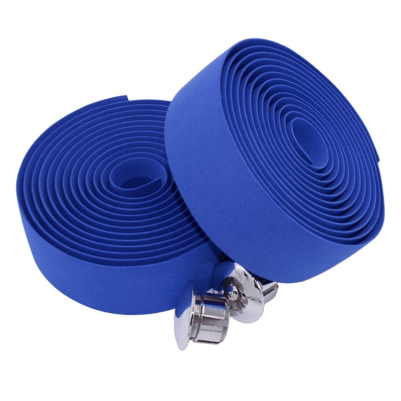 KINGOU EVA Blue Road Bike Handlebar Tape Wraps with Bar Plugs - 2PCS Per Set - Image 1