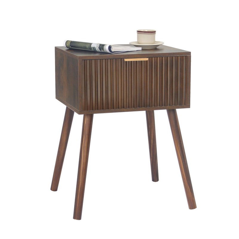 AWASEN Mid Century Modern Nightstand, Small End Tables Living Room, Accent Bedside Table with Drawer for Bedroom and Small Space, Rustic Brown - Image 1