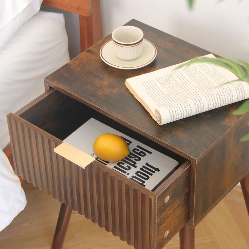 AWASEN Mid Century Modern Nightstand, Small End Tables Living Room, Accent Bedside Table with Drawer for Bedroom and Small Space, Rustic Brown - Image 5