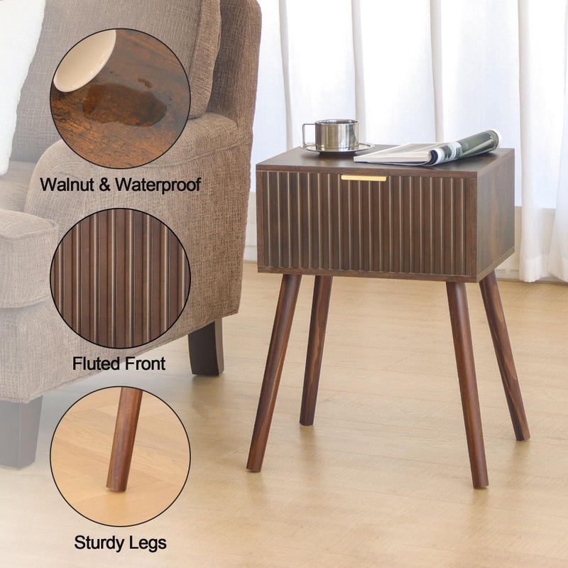 AWASEN Mid Century Modern Nightstand, Small End Tables Living Room, Accent Bedside Table with Drawer for Bedroom and Small Space, Rustic Brown - Image 3