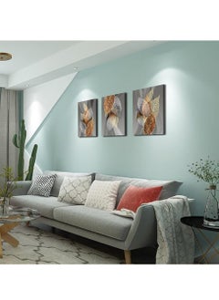 MIXDE 3-Piece Framed Canvas Wall Arts,Abstract Leaves Pattern Canvas Wall Art For Living Room,Modern Office Wall Pictures Bathroom Home Decorations,30x40cm  - Image 4