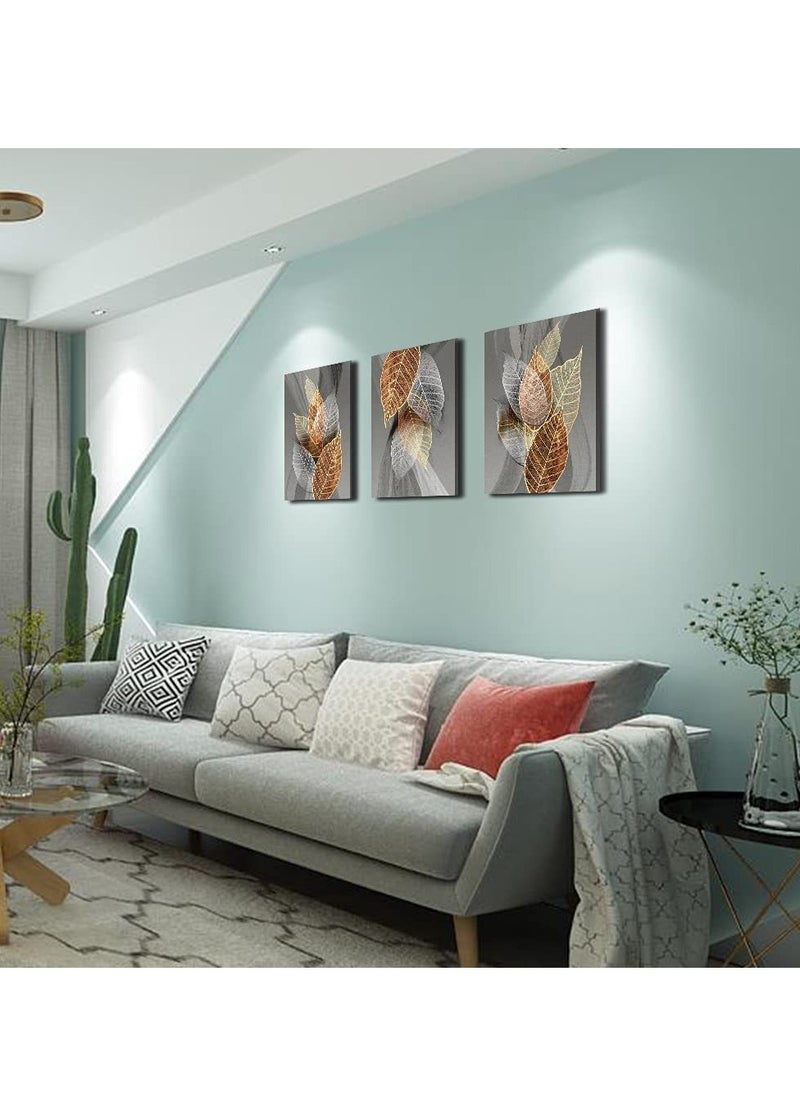 MIXDE 3-Piece Framed Canvas Wall Arts,Abstract Leaves Pattern Canvas Wall Art For Living Room,Modern Office Wall Pictures Bathroom Home Decorations,30x40cm  - Image 4