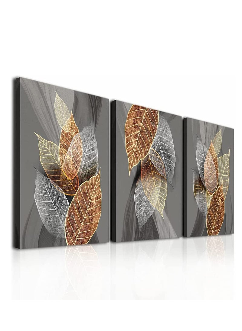 MIXDE 3-Piece Framed Canvas Wall Arts,Abstract Leaves Pattern Canvas Wall Art For Living Room,Modern Office Wall Pictures Bathroom Home Decorations,30x40cm  - Image 5