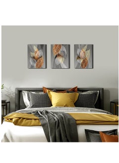 MIXDE 3-Piece Framed Canvas Wall Arts,Abstract Leaves Pattern Canvas Wall Art For Living Room,Modern Office Wall Pictures Bathroom Home Decorations,30x40cm  - Image 2