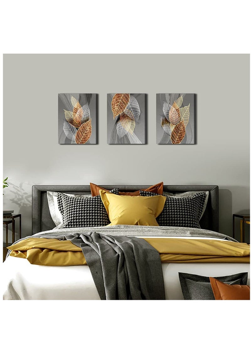 MIXDE 3-Piece Framed Canvas Wall Arts,Abstract Leaves Pattern Canvas Wall Art For Living Room,Modern Office Wall Pictures Bathroom Home Decorations,30x40cm  - Image 2