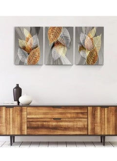 MIXDE 3-Piece Framed Canvas Wall Arts,Abstract Leaves Pattern Canvas Wall Art For Living Room,Modern Office Wall Pictures Bathroom Home Decorations,30x40cm  - Image 1