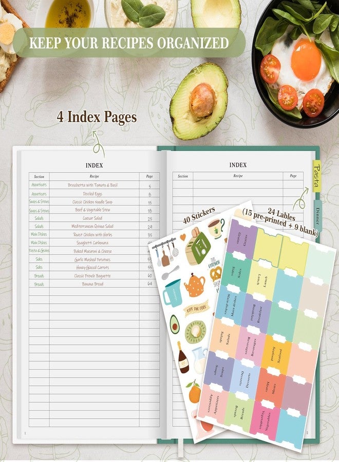 Lanpn B5 Blank Recipe Book Cookbook to Write in Your Own Recipes, Leather Cover Waterproof Empty Cooking Journal for 70 Recipes, Recipe Notebook with Stickers to Organize Your Family Recipes - Image 5