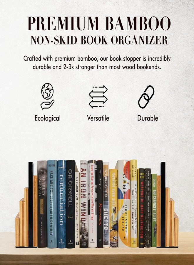 JUSK DESIGN Bamboo Book End/Book Organizer - Non-Skid Decorative Bookends for Office and Home - Book Holders for Shelves - Substantial Weight - Holds Heavy Books - Image 2