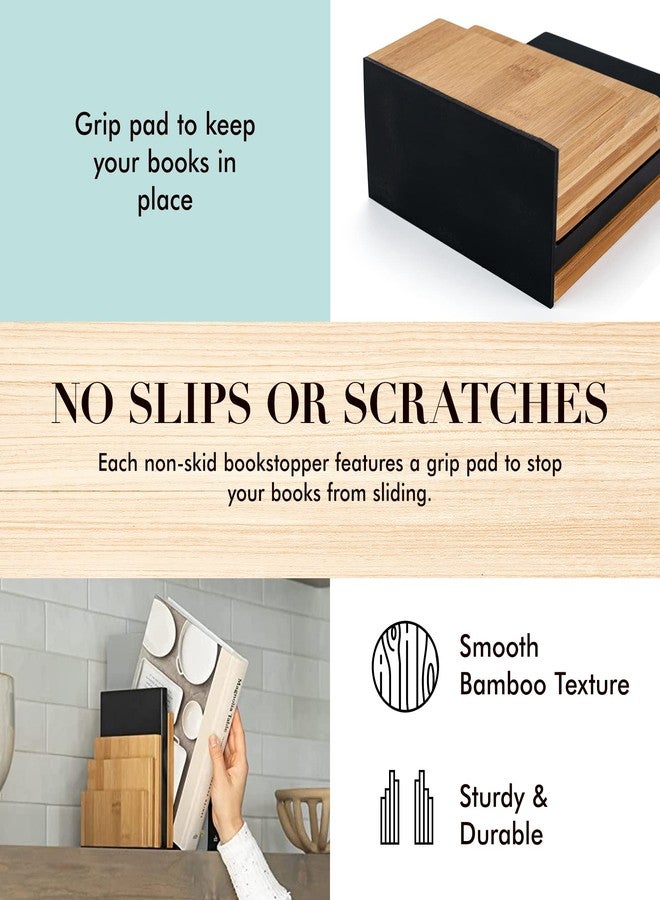 JUSK DESIGN Bamboo Book End/Book Organizer - Non-Skid Decorative Bookends for Office and Home - Book Holders for Shelves - Substantial Weight - Holds Heavy Books - Image 4